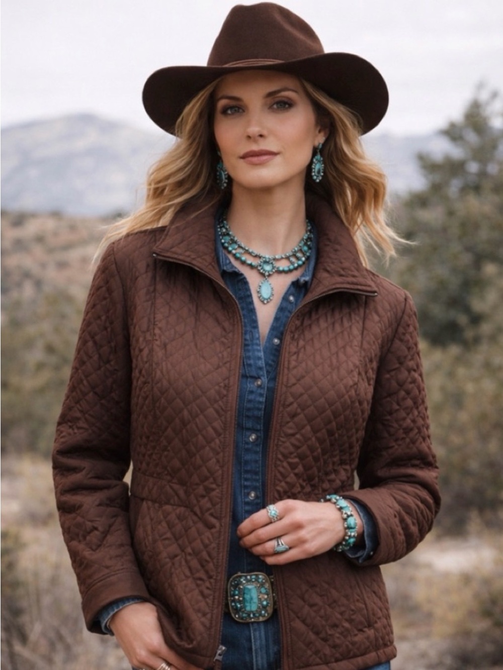 Chocolate Brown Quilted Jacket 🤎 Western Ranch Chic XL women’s